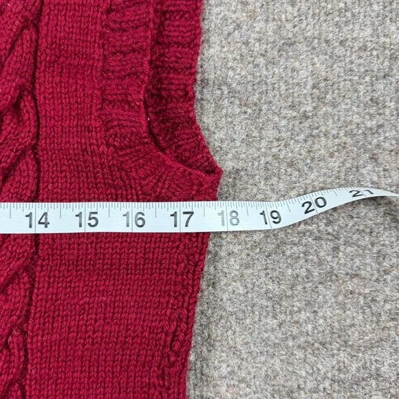 Vintage Hand Knit Maroon Cable-knit V-Neck Sweater Vest Women’s S/M Preppy Retro - Picture 6 of 6